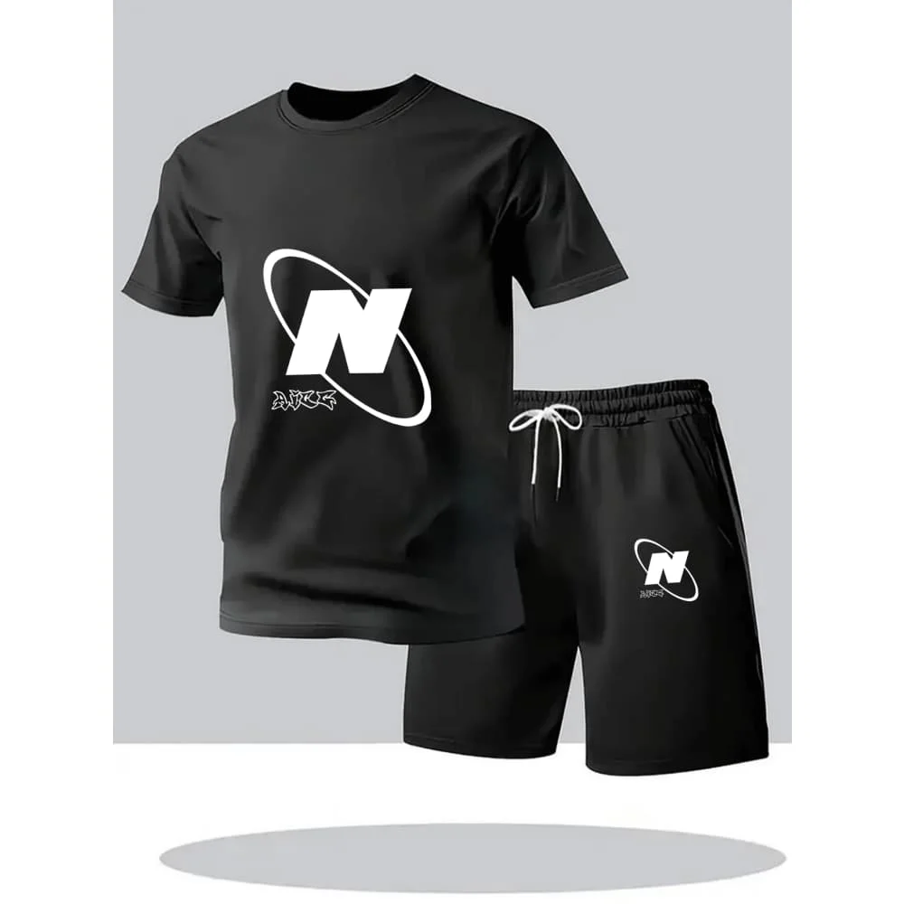 

2026 Men's Summer Tracksuit Set Cool Outdoor Sport Outfit with Short Sleeve T-shirt And Shorts Urban Casual Fashion Home Wear