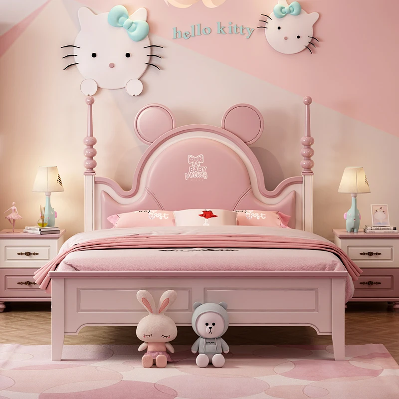 Fabrik großhandel Amerikanischen stil prinzessin bett billig kinder einzelnen cartoon bett hohe qualität mädchen holz rosa