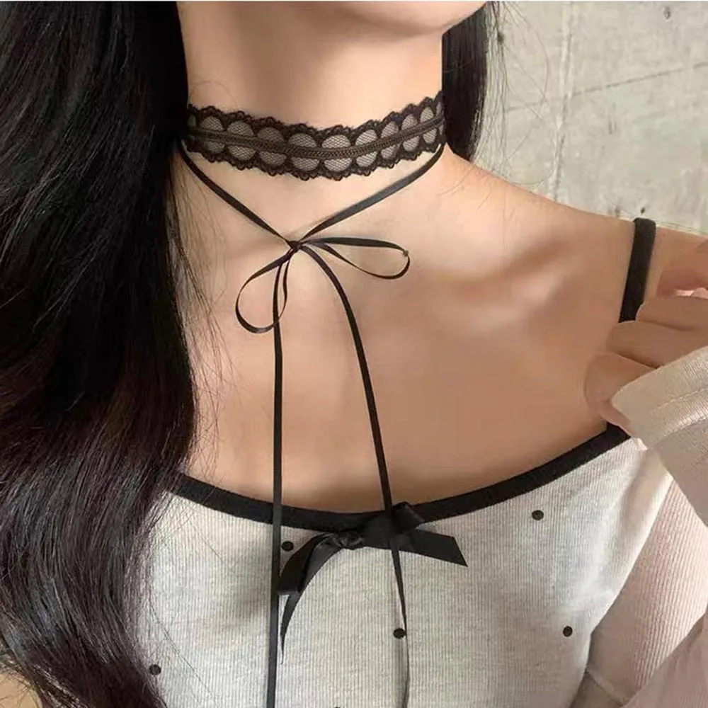 120cm Fairy White Lace Long Strap Necklace for Women Vintage Light DIY Bowknot Choker Stylish Y2K Jewelry Wedding Decoration