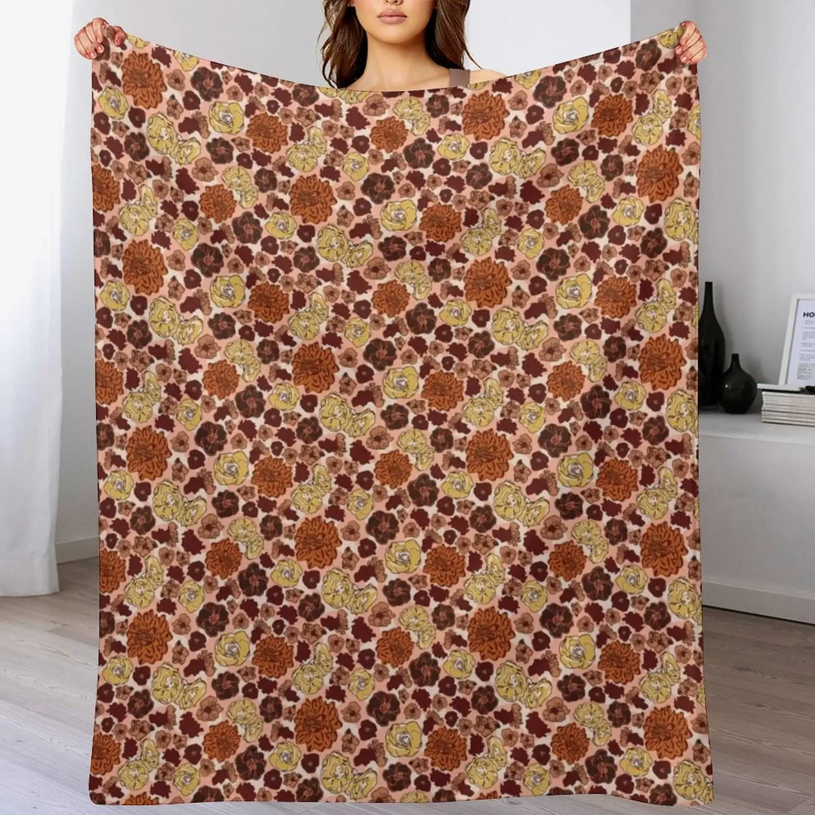 English Garden - Peach Throw Blanket Soft Comfort Blanket for Reading Watching TV