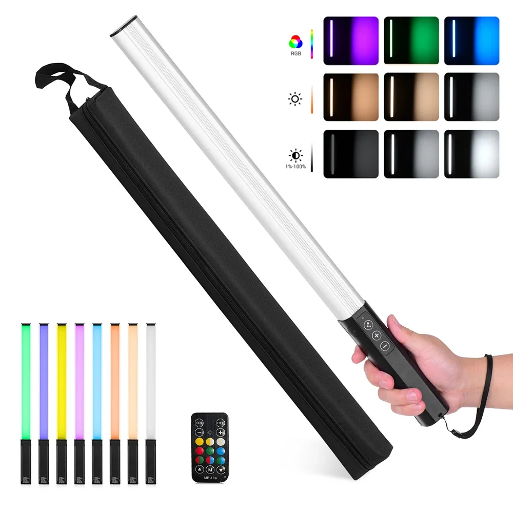 RGB Handheld LED Wand Rechargeable Photography Light Stick 10 Lighting Modes 12 Brightness Levels 1000 Lumens 3200-5600K