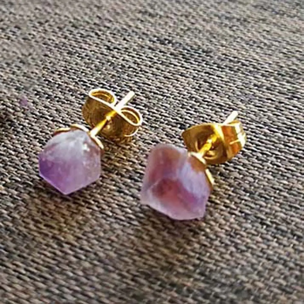 Amethyst Rough Stone Rough Stone Crystal Flower Natural Amethyst Amethyst Stud Earrings Korean Style Women Earrings Ear Studs