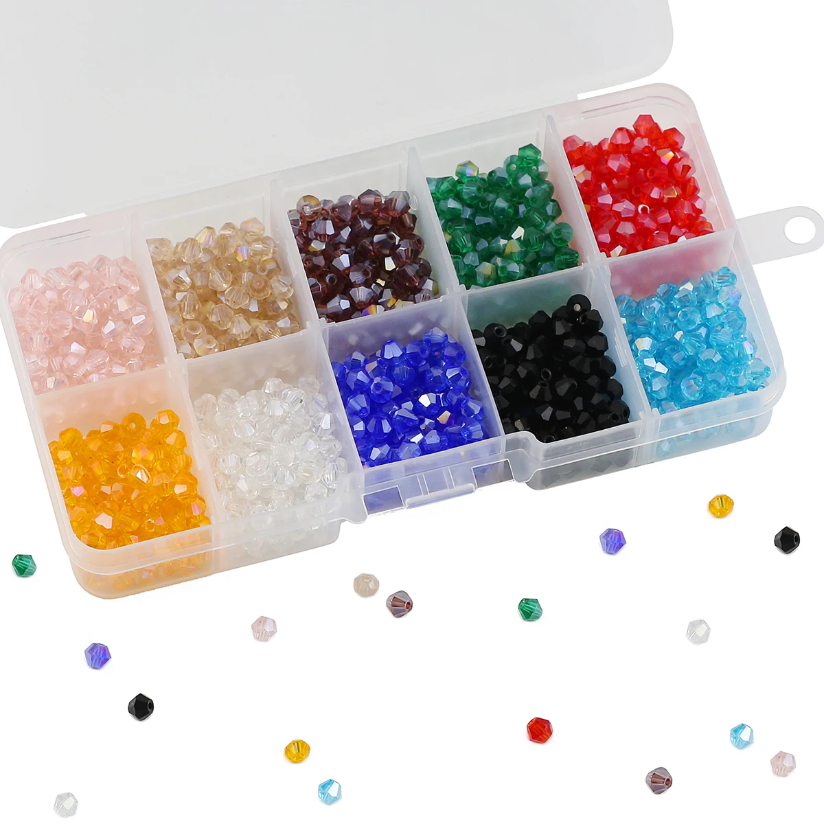 10 Grid Boxed 1000pcs 4mm Austria Bicone Glass Crystal Loose Spacer Beads For DIY Jewelry Making Bracelets Necklaces Accessories