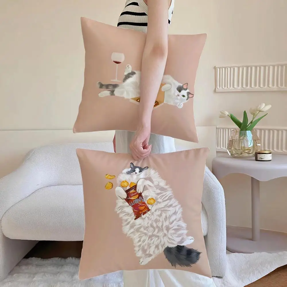 Cozy Fashion Casual Daily Ragdoll Cat Cushion Cover Washable Linen Pillowcase Soft  for Daily Sofa Bed Home Room Decor