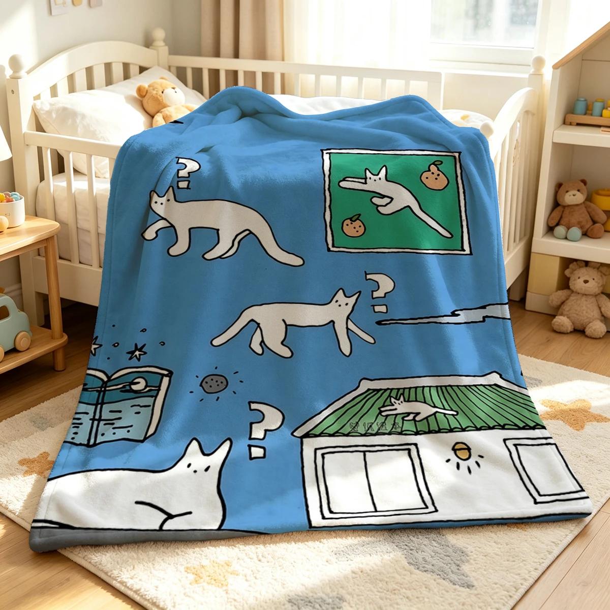 Curious Cats Flannel Blanket Warm Soft Halloween Christmas Couch Warm Cozy Decorative Decor Gift for All Season