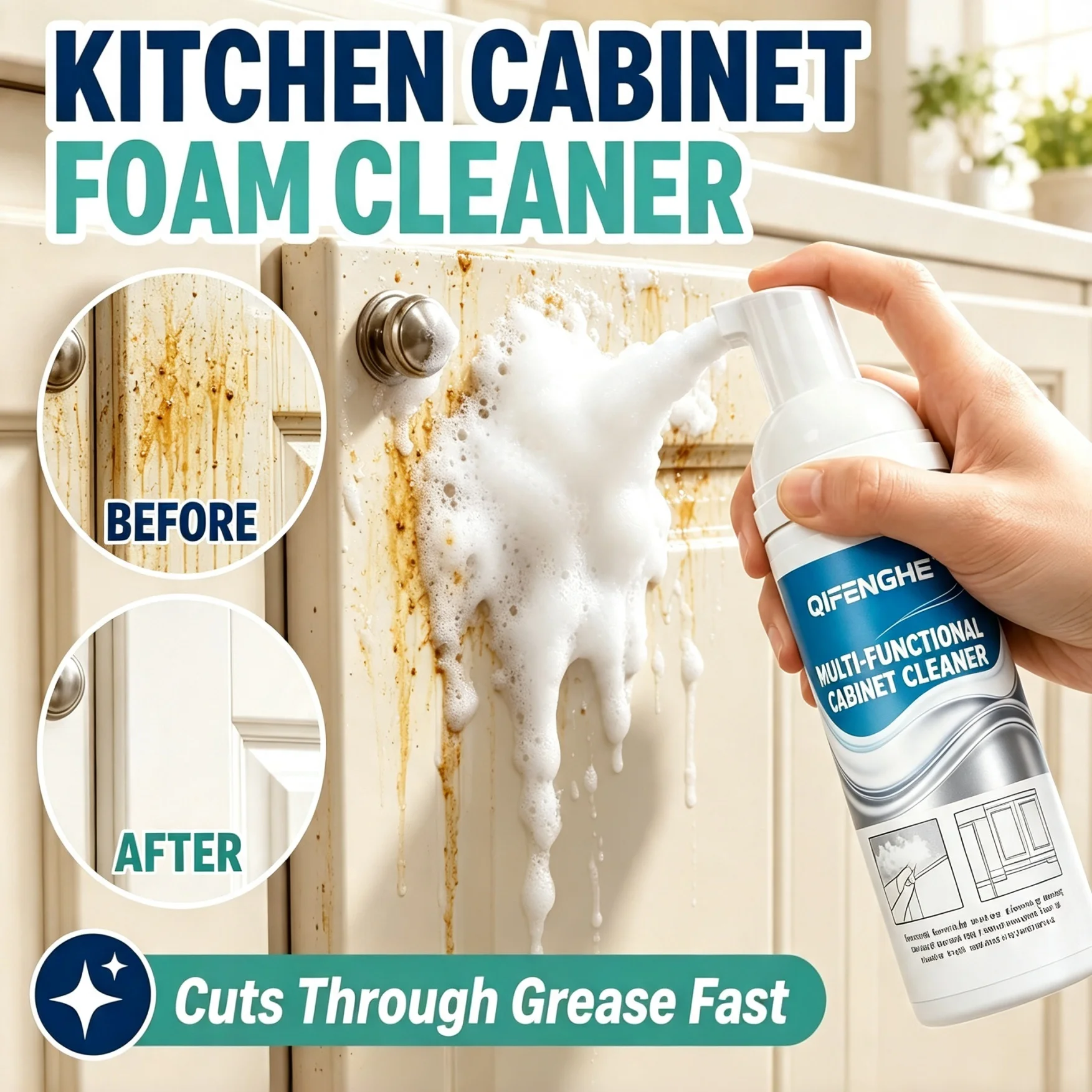 Heavy Duty Cabinet Degreaser, Fast Dissolves Sticky Food Residue & Grime, Non-Damaging for Kitchen Cupboards, Doors & Drawers