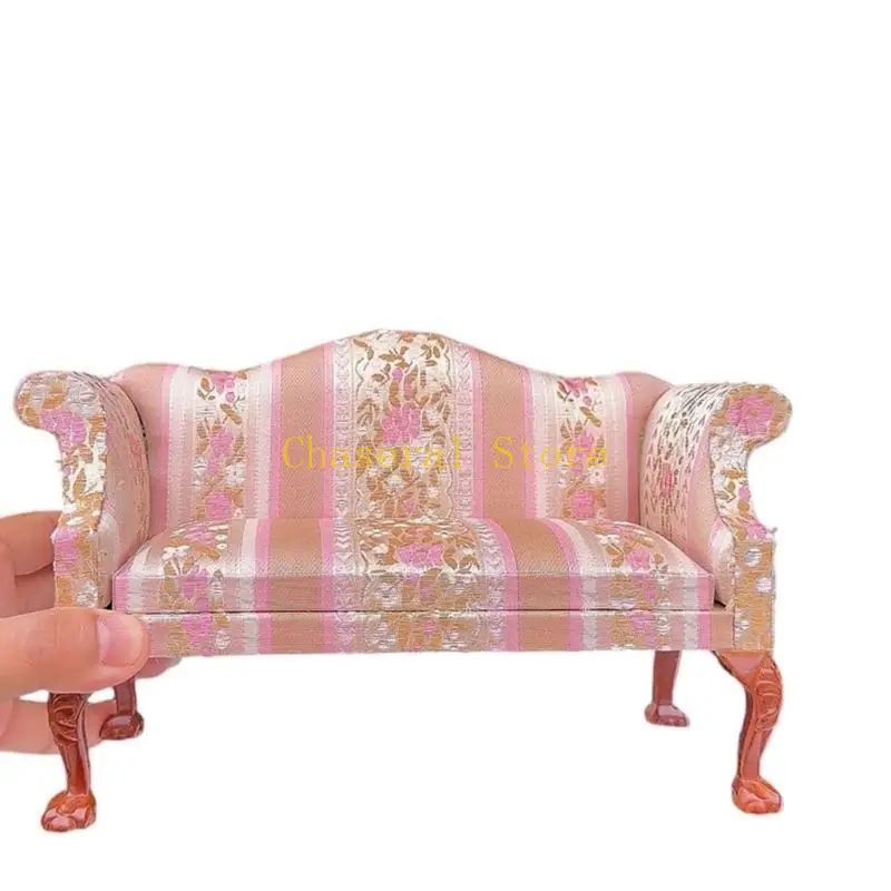 E7CE Sturdy Doll House Armchair with Floral Pattern Kids Roleplay Game Props 5