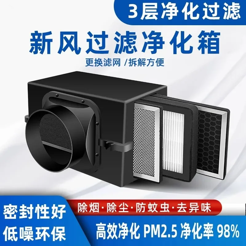 Фильтр-коробка очистителя воздуха для систем свежего воздуха, PM2,5 + фильтр HEPA с активированным углем, воздуховод 100–200 мм, удаление формальдегида
