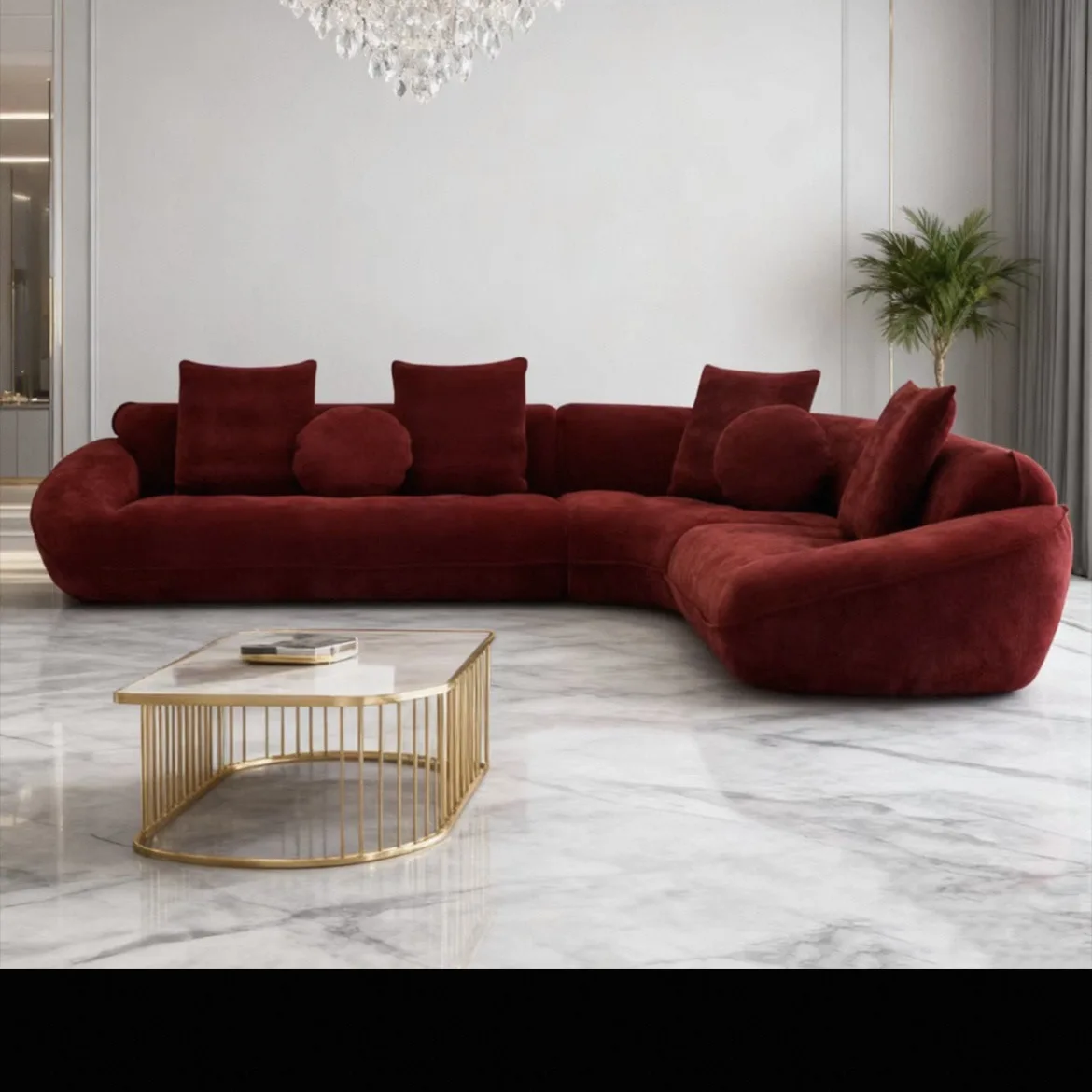 

Light luxury high-end bungalow living room multi-person fabric curved corner hotel sales office reception sofa