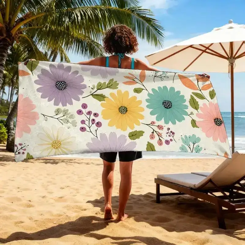 Vintage Pastel Floral Beach Towel Patterned Sunscreen And Windproof Suitable For Swimming Pool Camping Travel Blanket