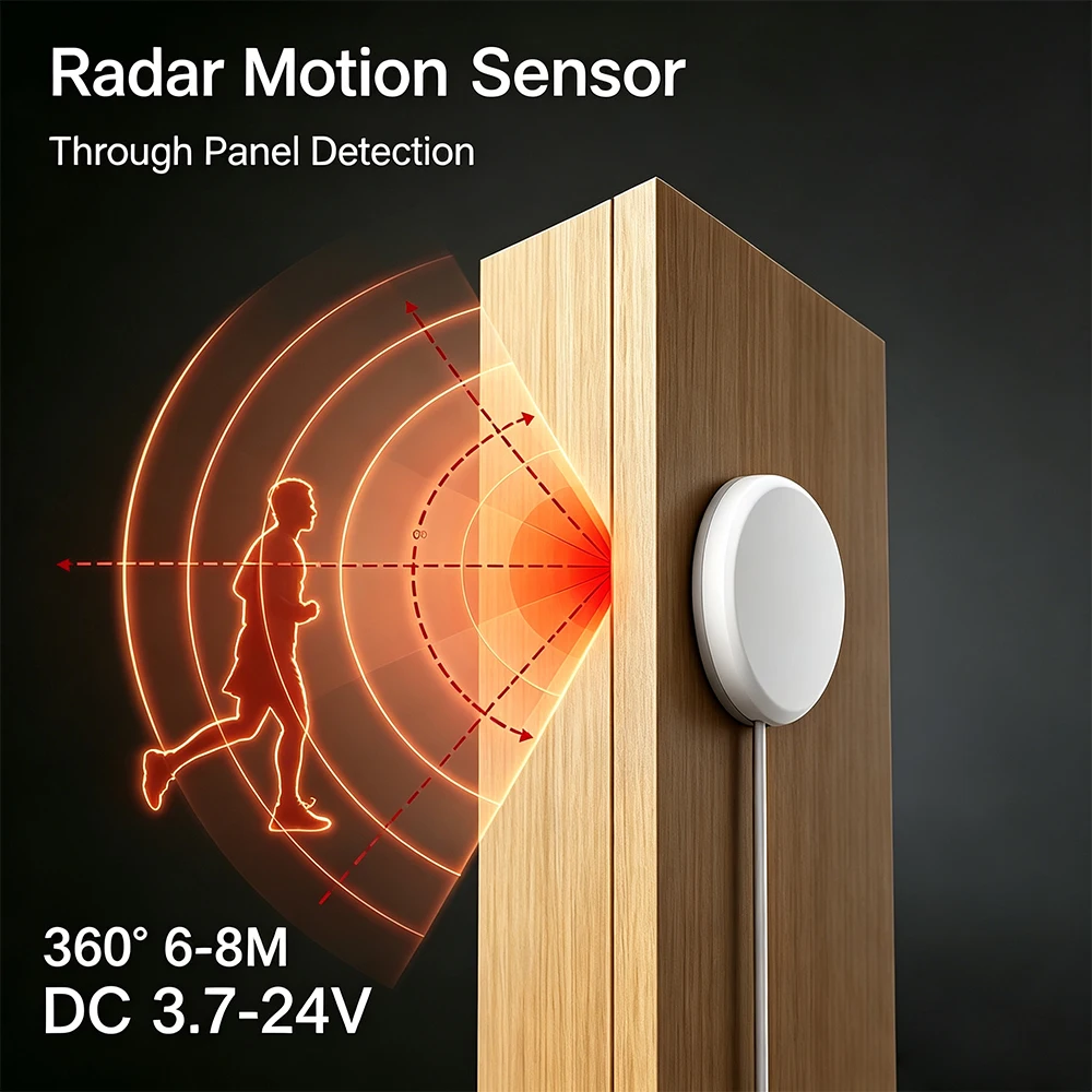 DC3‑24V Through‑panel Radar Motion Sensor 6‑8M 360° Intelligent Human Body Sensor Indoor Auto On/Off 2‑Mode 3A For Cabinet LED
