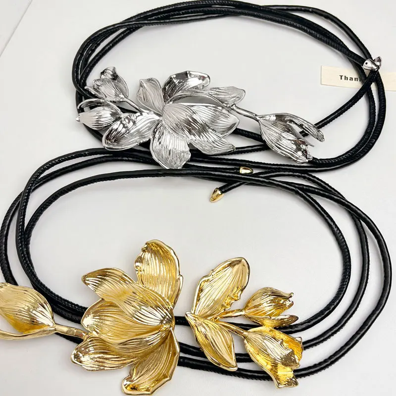 Cintura con fiori di tulipano dorato stile retrò per gonne da donna, jeans, decorazioni, catene in vita, accessori per gioielli, regalo