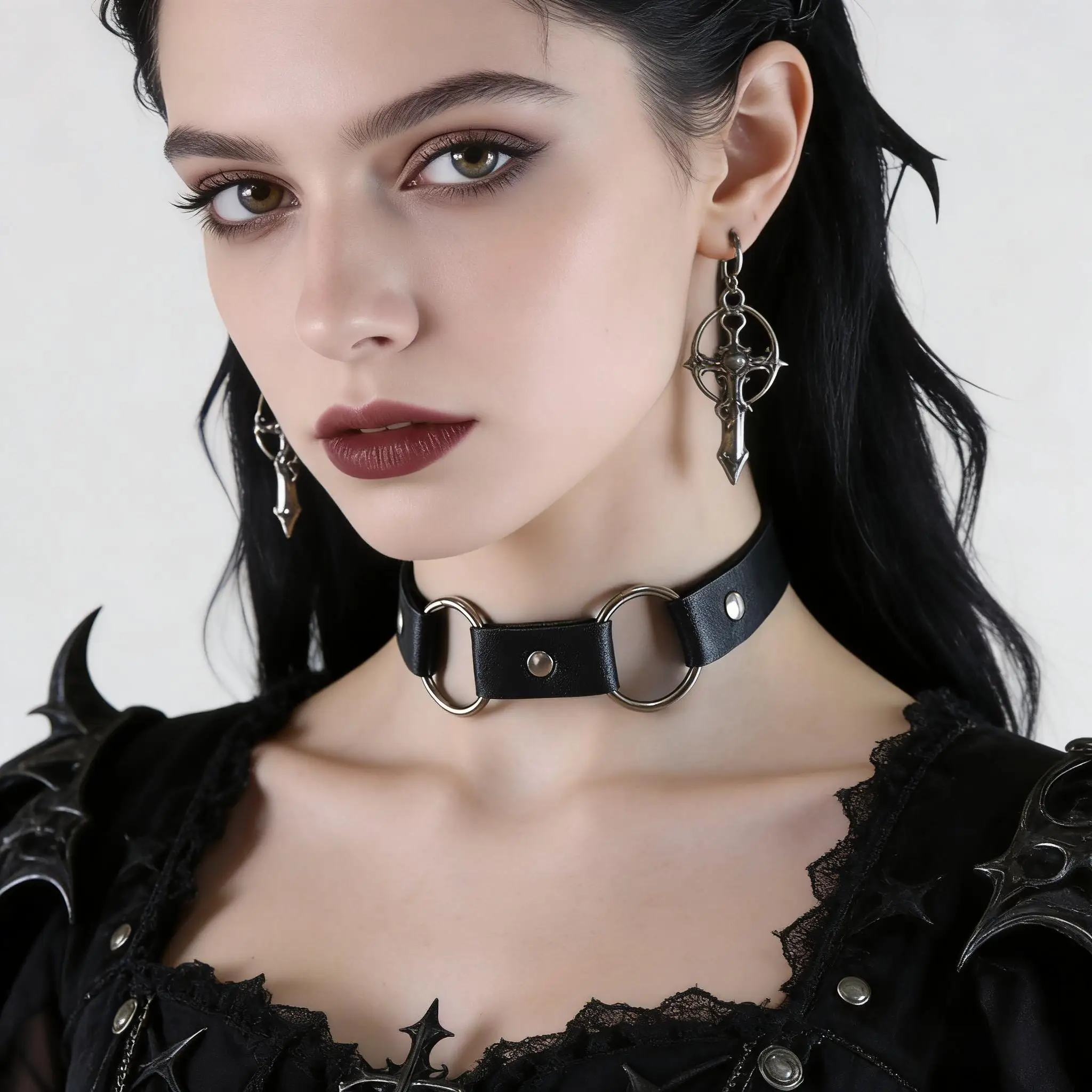 Punk Gothic Round Decorative PU Leather Choker for Women and Men,Punk Necklace Y2K Choker