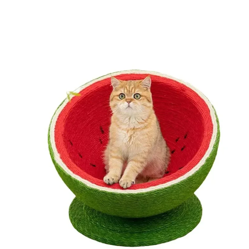 Sisal Cat Scratcher Bed with Integrated Toy No Mess Claw Grinding Post for Indoor Feline Exercise and Rest