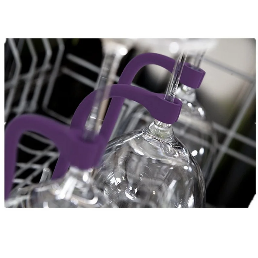 4Pcs Ajustar Silicone Vidro De Vinho Lava-louças Cálice Titular Safer Stemware Saver Utensílios Saver Clipe De Vidro De Vinho Assistente De Lavagem