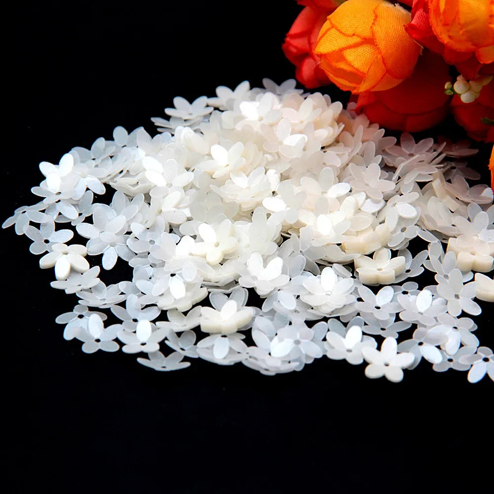 Matte White Transparent Crystal Flower Sequins, 10mm