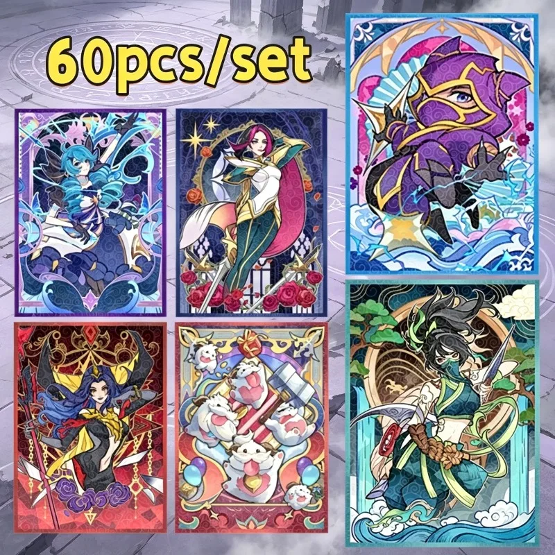 Suitable for Riftbound Kennen Glass Painted Card Sleeves 66x91mm Poro Vex Akali Powder Foil Flash Game Card Protective Cover Toy