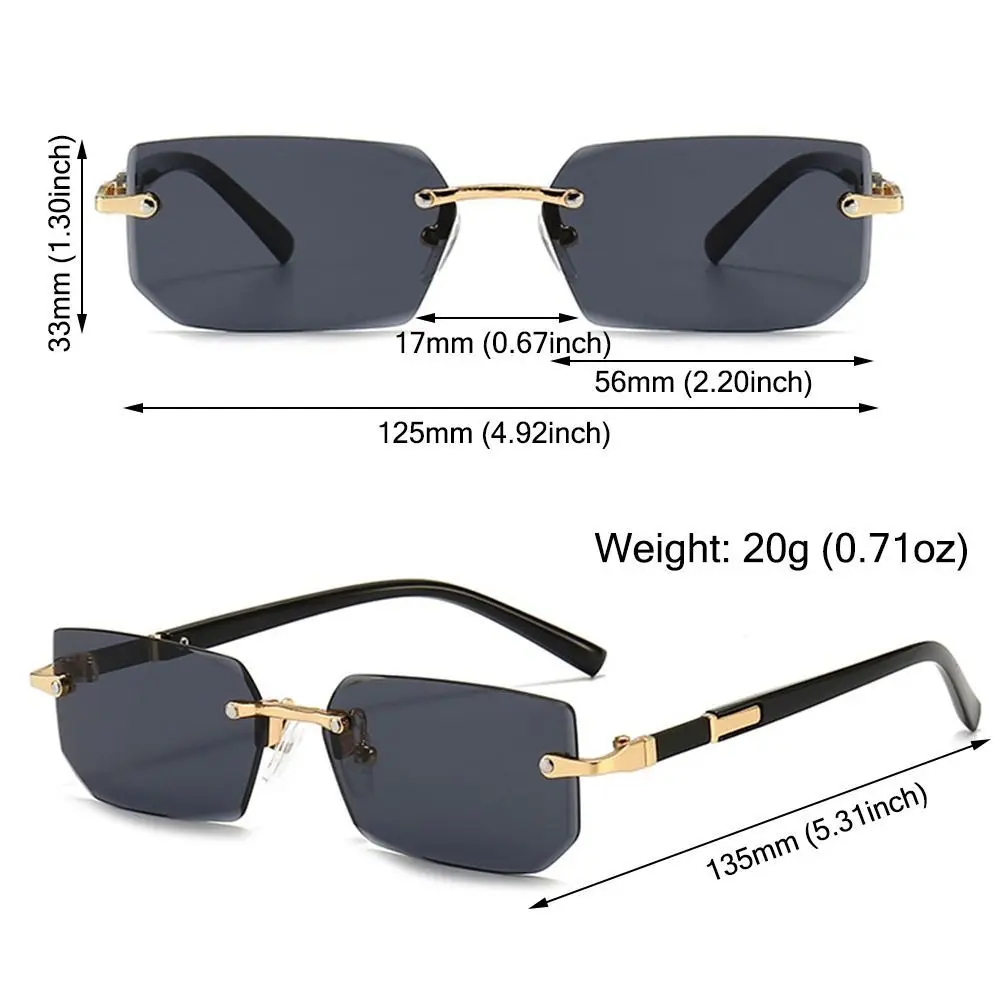 Rectangle Rimless Sunglasses Women Men Shades Fashion Popular Small Vintage Square Sun Glasses For Female Male Fishing Cycling