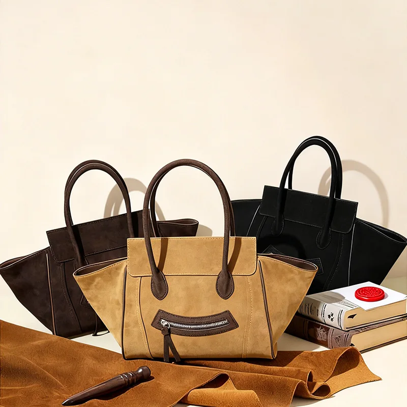 

Genuine Grade Matte Suede Cow Leather Women's Large Handbag Luxury Designer Brand Shoulder Crossbody Bag Ladeis Tote For Woman