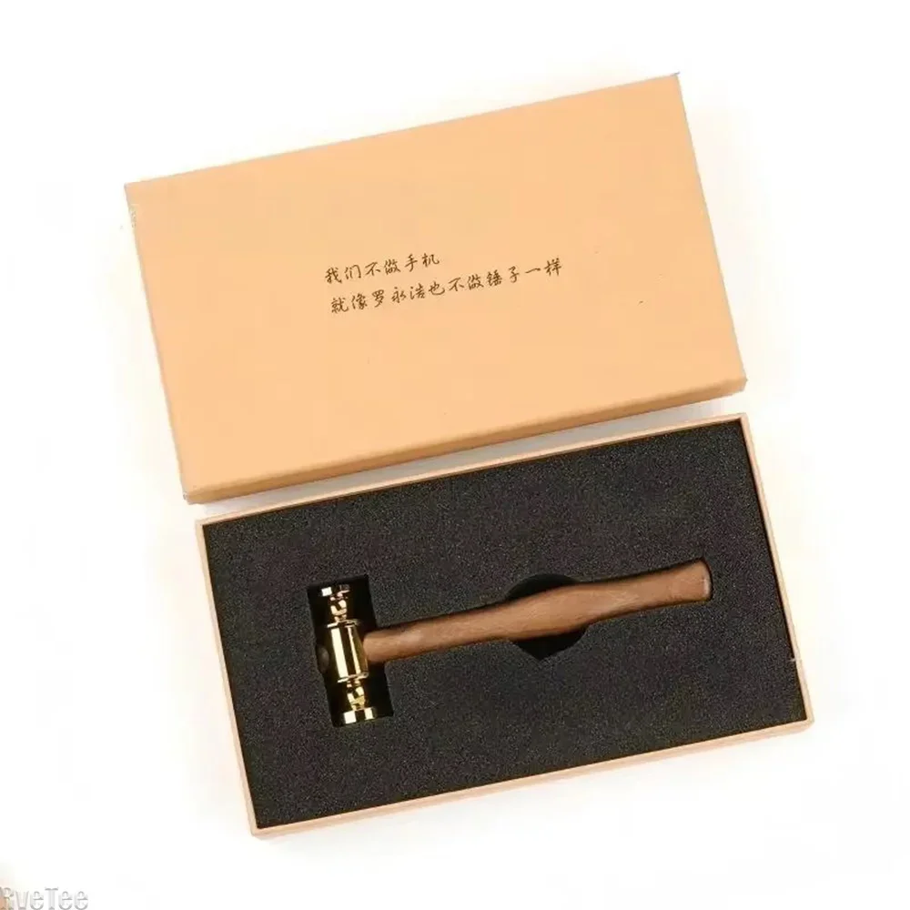 Hand Polished Mirror Hammer 18k Gold Plated Black Walnut EDC for Leather Crafts Making Judge Hammer Gift Box