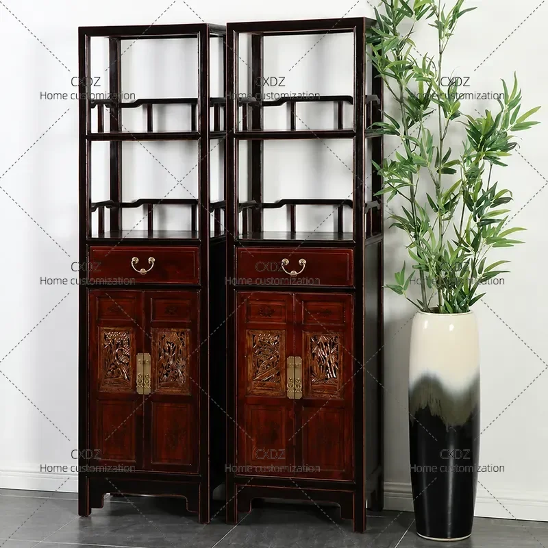 New Chinese Style Functional Storage Bookshelf Combination Bookcase Retro Wine Cabinet Decorative Display Cabinet for
