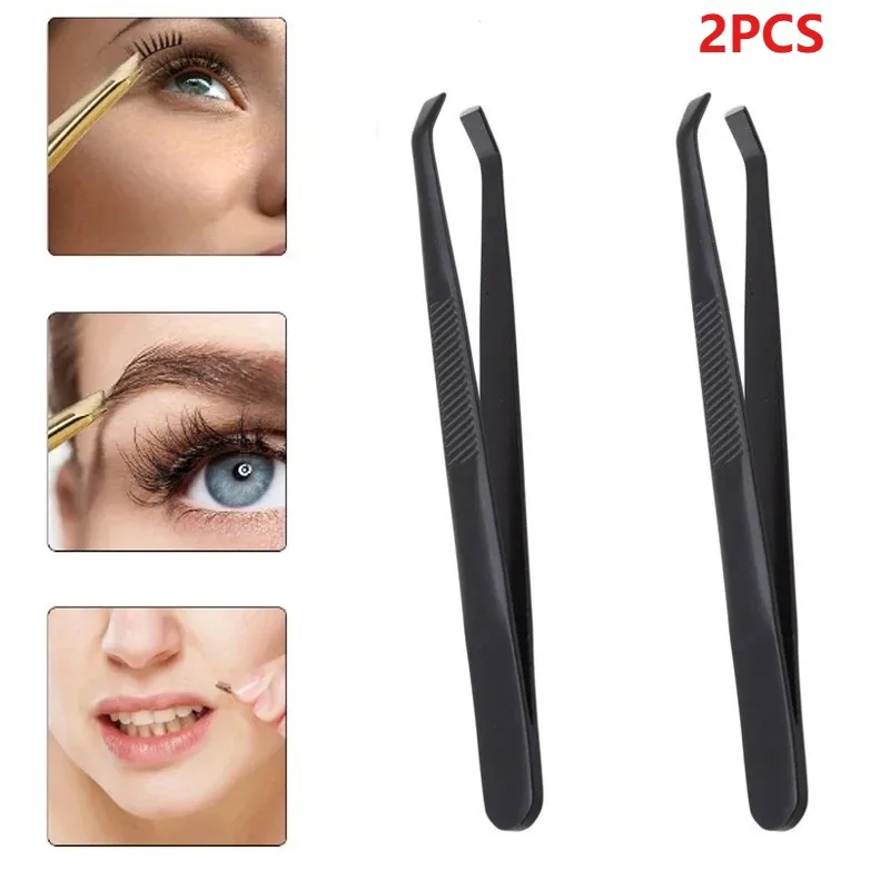 2 Stuks Wenkbrauw Pincet Gezichtsontharing Clip Rvs Platte Schuine Tip Wenkbrauw Wimper Make-Up Pincet Beauty Makeup Tools