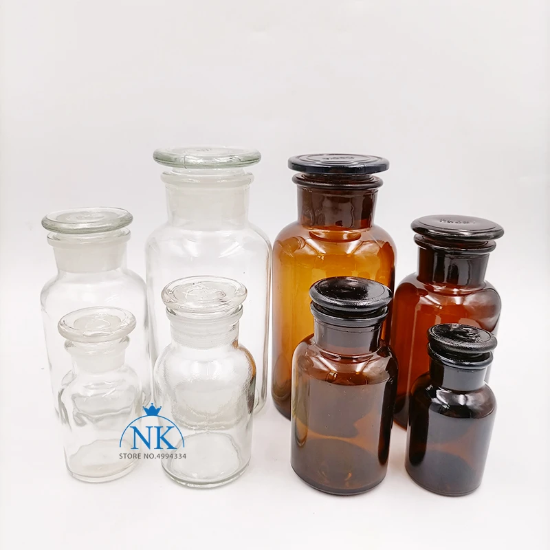 Lab 30ml-1000ml Clear/Brown Glass Reagent Bottles Frosted Mouth Sealed Vials with scale chemical experiment equipment