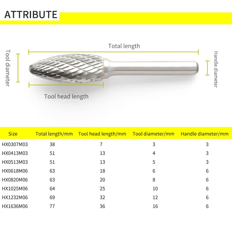 H type Hand tools metal engraving milling cutter 6-16mm straight shank rotary burr cemented carbide rotary 1pc