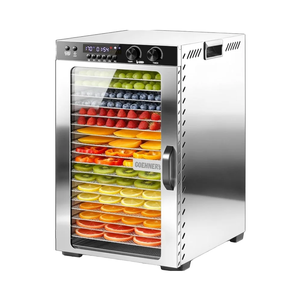Food Dehydrator Machine Stainless Steel 18 Trays 5 Custom Memories 48H Timer 86F-194F Temperature Control 900W Power Home