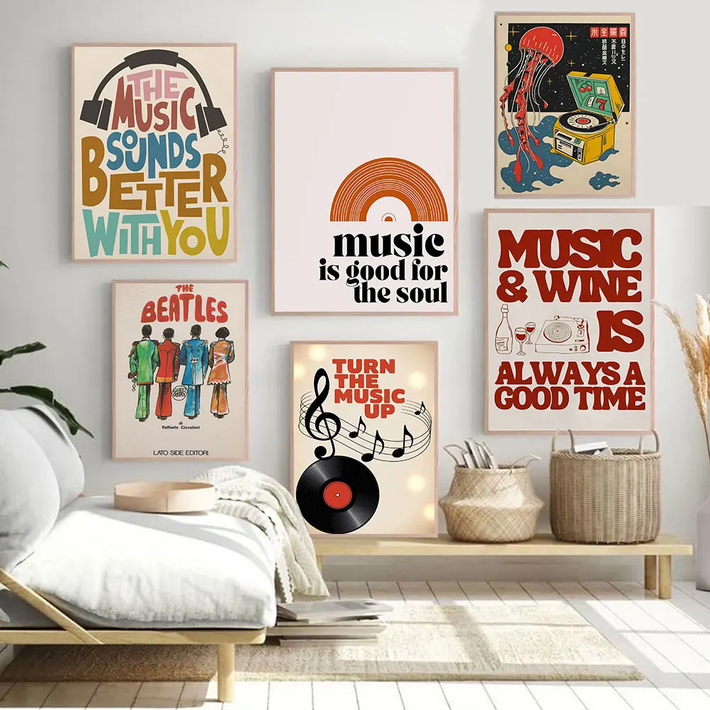 Retro Music Is Good for The Soul Quotes Canvas Prints Gorgeous Music Art Posters for Modern Home Office Living Room Home Deco