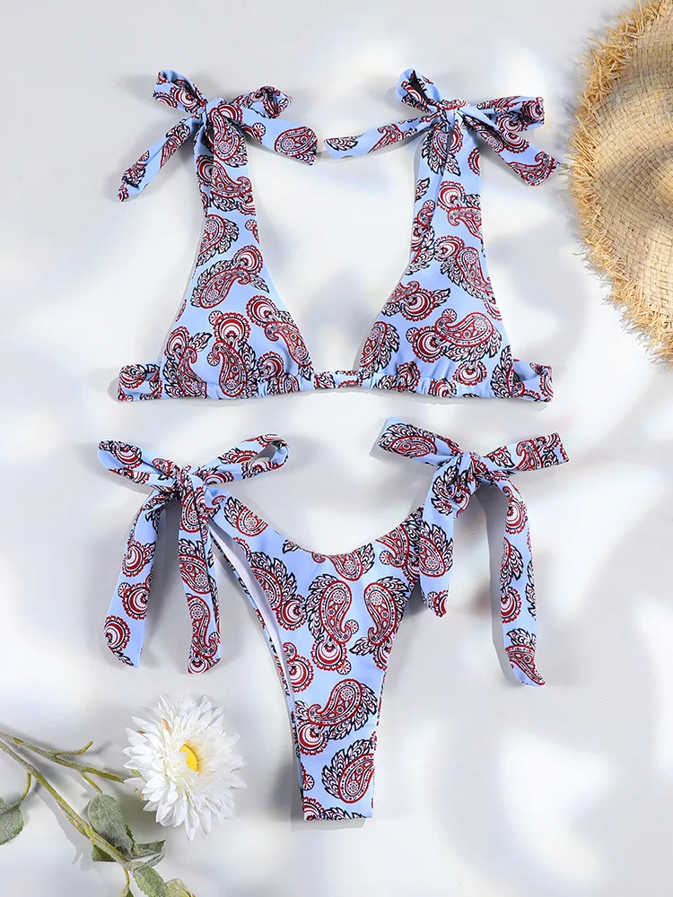 Sexy Folds Bikini Set Print Micro Bikinis Women Swimsuit Female Triangle Swimwear Beach Wear Bathing Suit