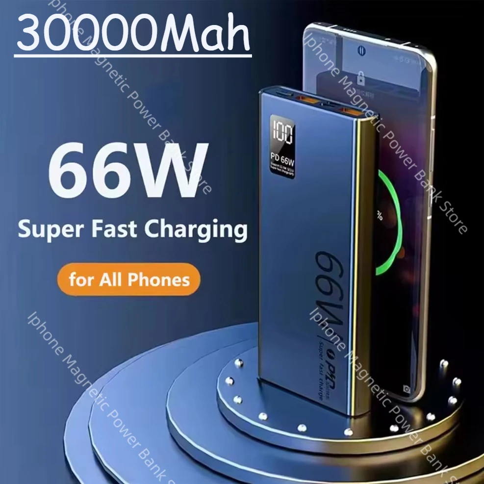

30000mAh Power Bank 66W PD Fast Charging Portable Charger External Battery Pack Travel For iPhone 16 15 Huawei Samsung Poverbank