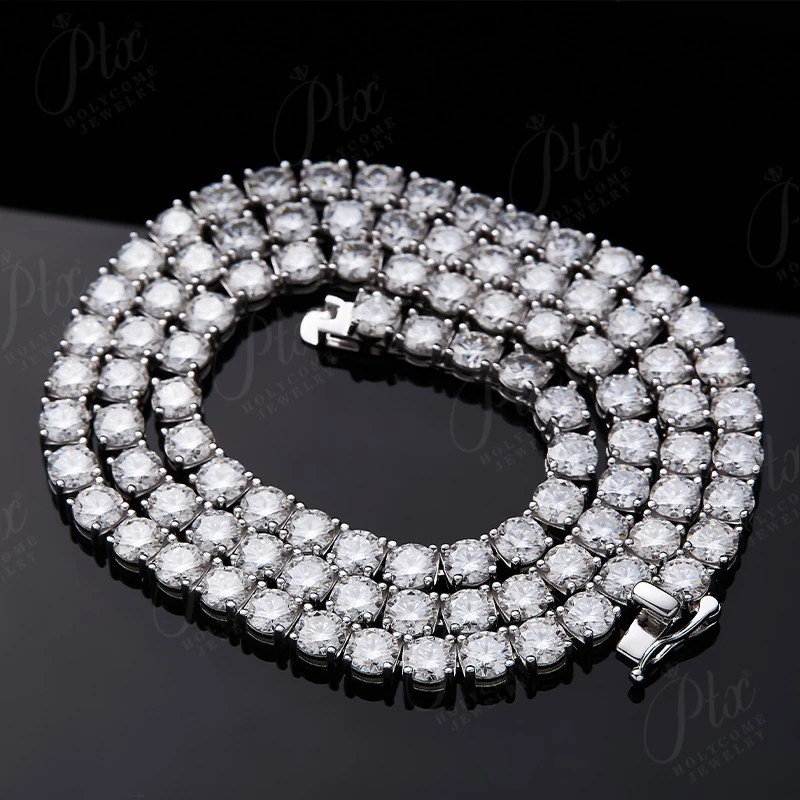 

925 Sterling Silver Gold Full Moissanite 2-6.5mm Round Necklace For Women Original Man Moissanite Tennis Chain Hippop Jewelry
