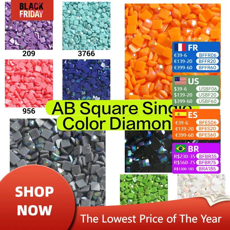 Single Color AB Square Diamond Beads for 5D Diamond Paintings Resin AB Diamond Painting Drills 2.5MM AB diamonds 1000PCS