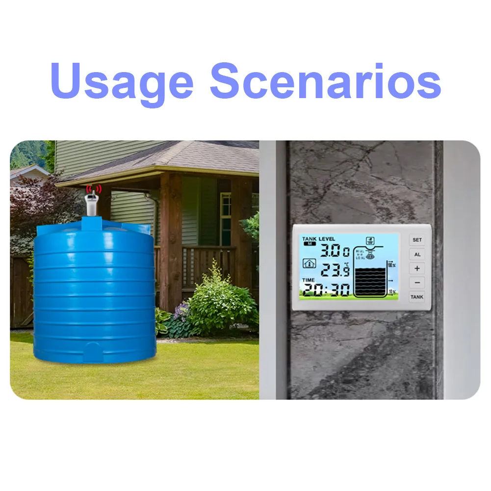 

Solar Powered Wireless Ultrasonic Water Tank Liquid Level Meter with Temperature Sensor Time Display for Liquid Depth Measuring