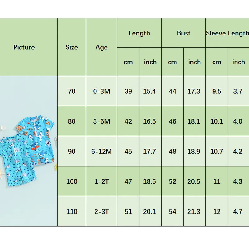 Toddler Boys Rash Guard Swimsuit Rompers Zipper Short Sleeve Shark Print Kids Bathing Suit Baby Swimwear