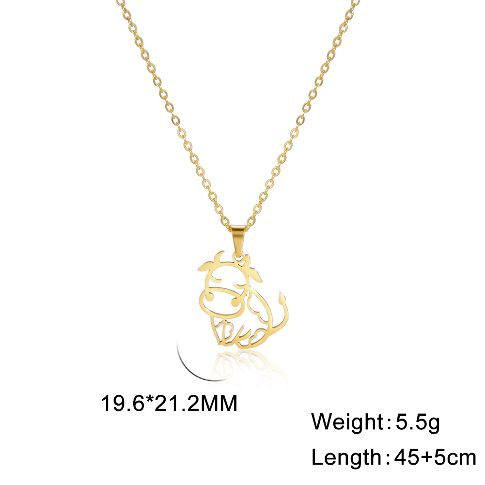 KKjoy Animal Necklace for Women Silver Color Stainless Steel Cows Horse Hollow Chain Collars Cute Fashion Jewelry Accessories