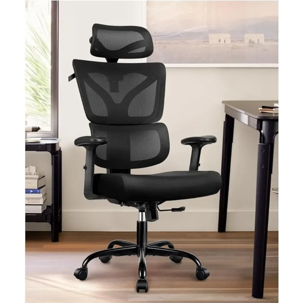 Big and Tall Reclining Comfy Home Office Chair Lumbar Support Breathable Mesh Computer Chair Adjustable Armrests Free Shipping