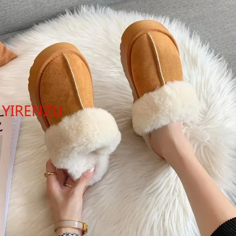 2023 Winter New Fashion Round Head Solid Color Large Women Cotton Slippers Wearing Thick Sole Comfortable Women's Shoes Outside