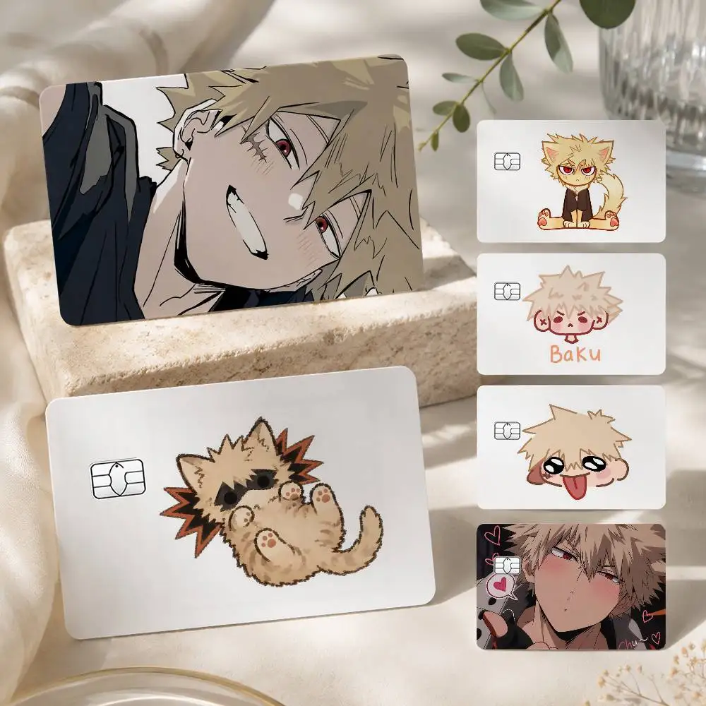Cute K-Katsuki Bakugo My Hero-A 1Set 4Pcs Waterproof Card Skin Stickers for Credit Bus IC Cards