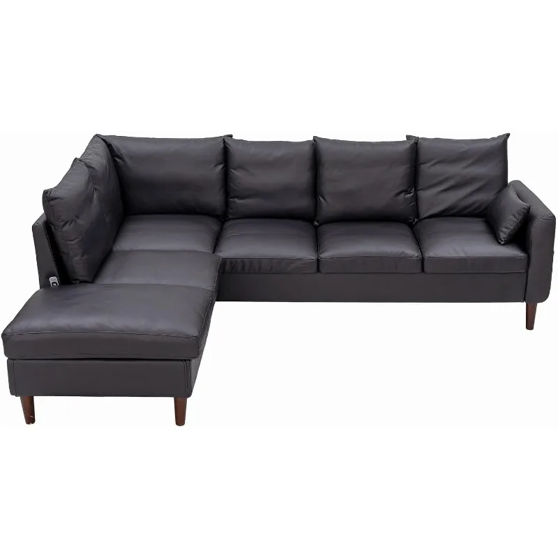 Living Room Furniture Sectional Sofa L-Shaped Sofá with Built-in USB Port,Universal Corner Couch Extra Wide Chaise (Black