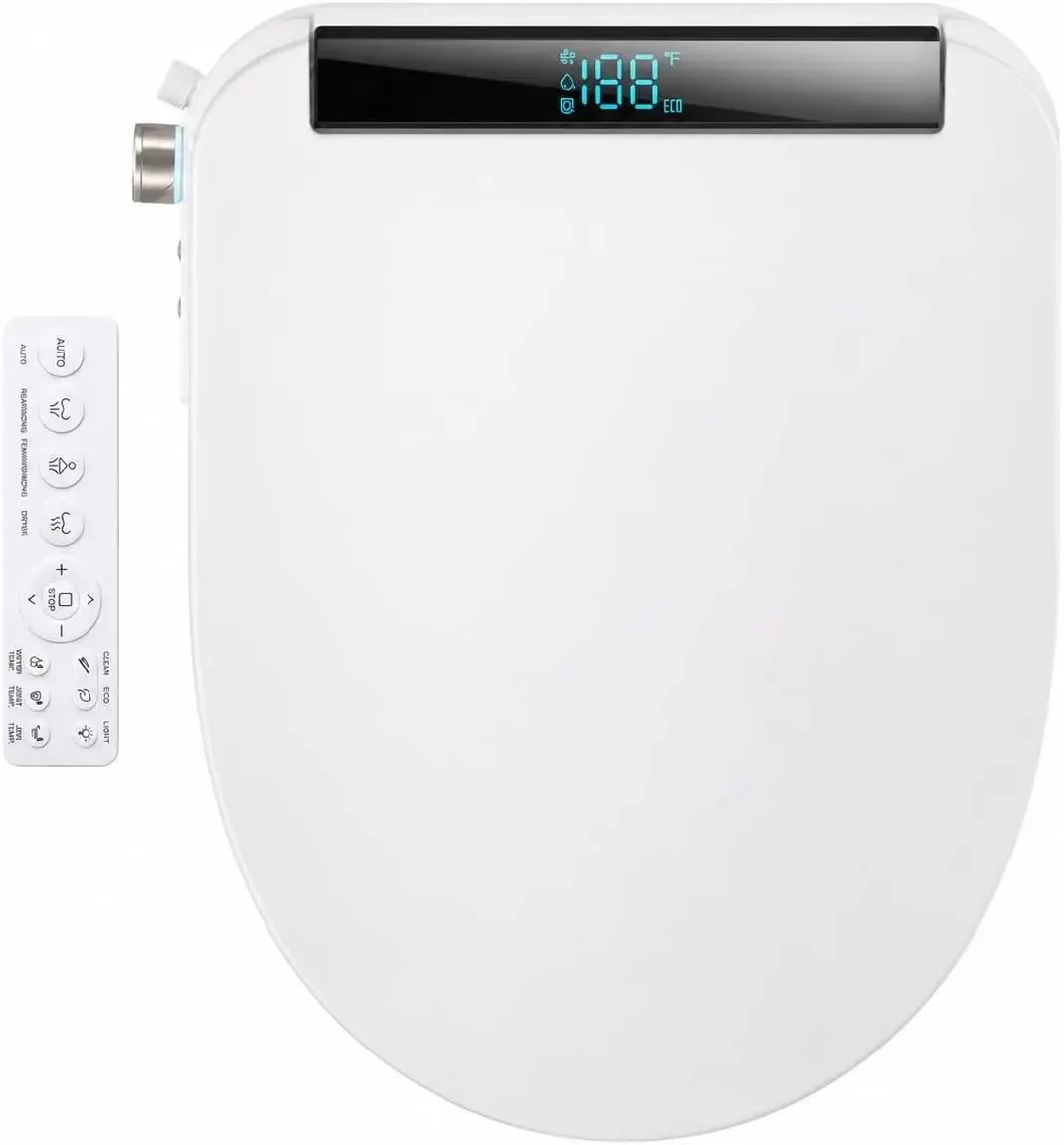 Electric Bidet Toilet Seat Heated Seat Fits Round & Elongated | Instant Warm Water, Warm Air Dryer, Remote & Side Knob Control,