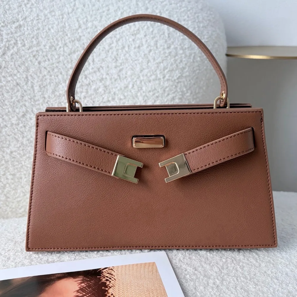 New Lock Small Square Bag Retro Versatile Imported Cowhide Platinum Bag Early Autumn Maillard Texture Unique Fashion Simple