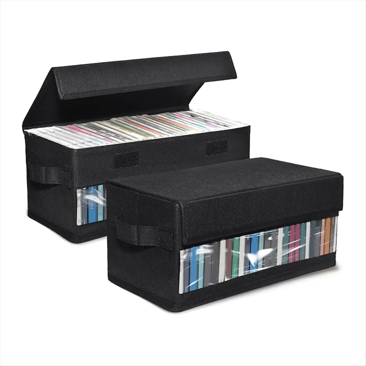 HITL 2pack CD Storage Boxes,CD Case Storage, Container Holds 32 CDs in Full Jewel Cases, 60 CDs in Slim Cases