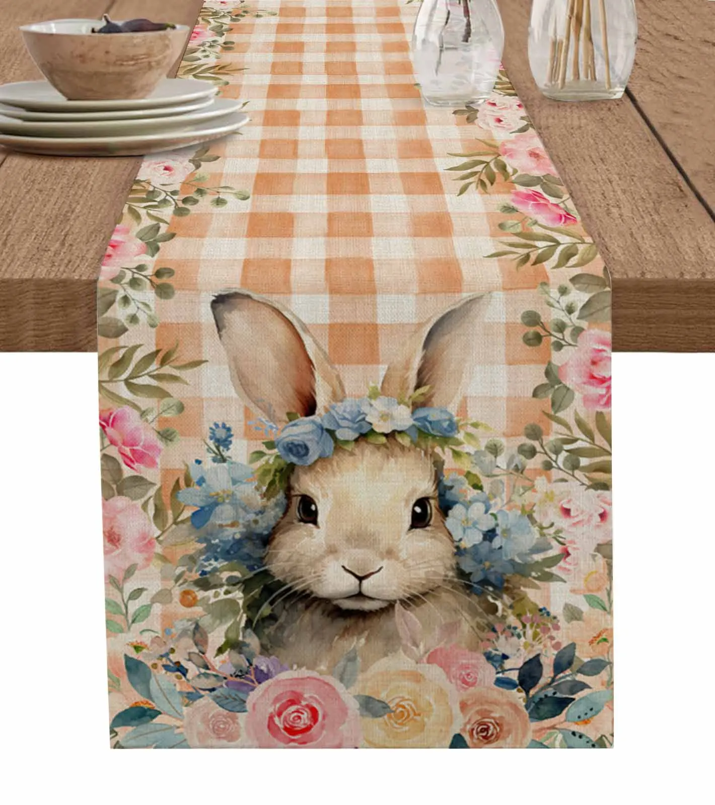 

Easter Rabbit Watercolor Flower Decorations Coffee Table Decor Tablecloth Table Kitchen Decorative Table Runner