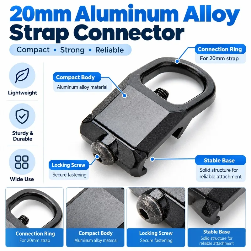 Outdoor Webbing Strap Connector 20mm Aluminum Alloy Buckle Fastening Ring for Fabric Belt Project