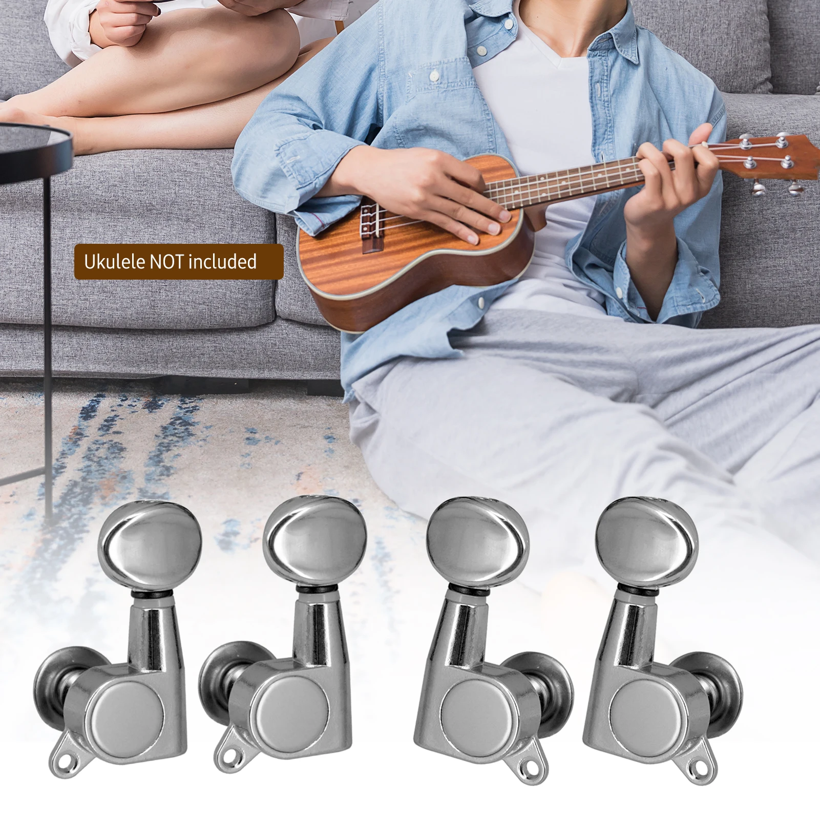 4 PCS Ukulele Tuning Peg Uke Knobs 1:15 Closed Style Tuners Tuning Key for 4 String Ukelele