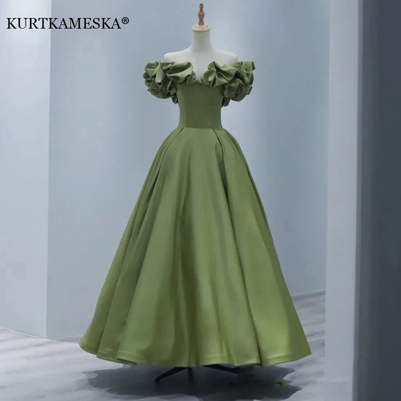 Elegant Green Long Prom Evening Dresses for Women Summer 2023 Sexy Strapless Rose Floral Neck Birthday Party Engagement Dress