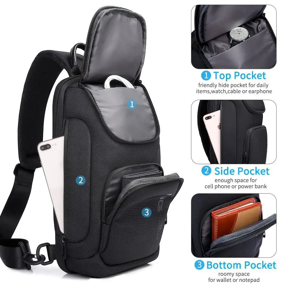 Sling Bag, Waterproof Men's Chest Bag Shoulder bags Crossbody Sling Backpack for Men