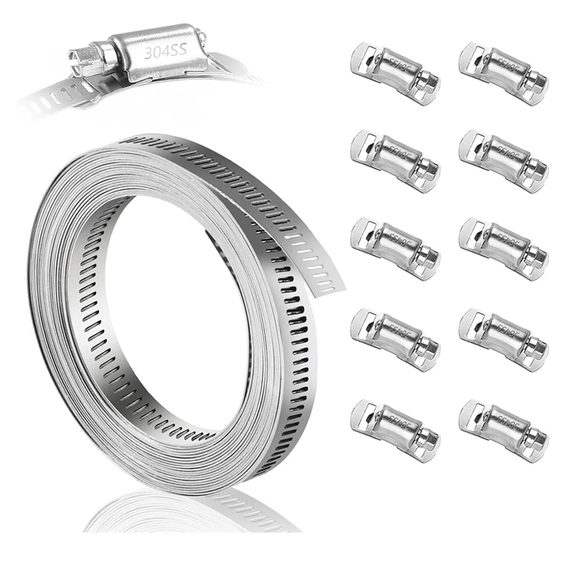 Hose Clamp 12Ft 10 Pieces Strong Fastener Combo Kit Adjustable Pipe Clamp Band Clamp For Pipeline Automotive Mechanics